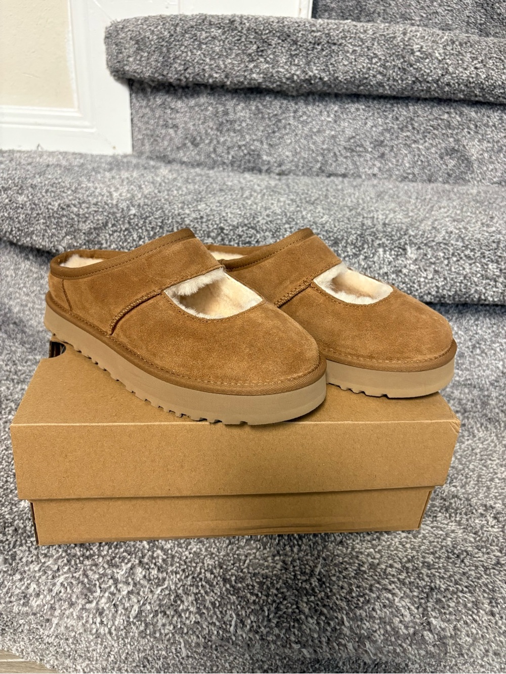 UGG Girls Chestnut Suede Mary Jane Mule, Size 4, NWT and Box